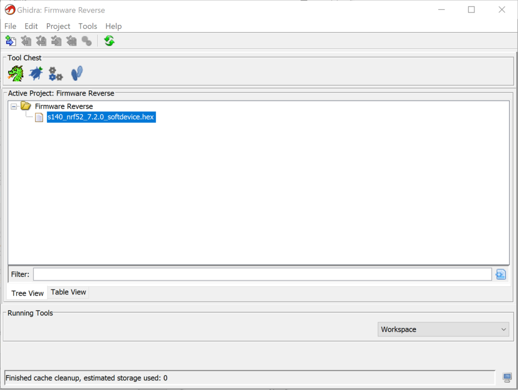 Opening an imported binary in Ghidra